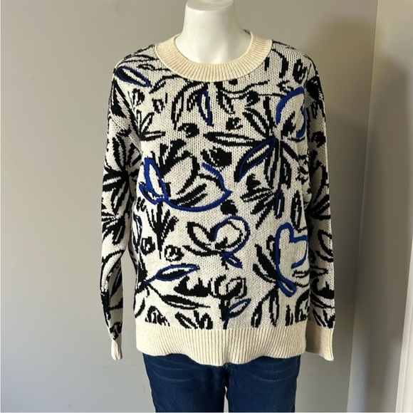 Anthropologie Floral Pop Embroidered Sweater BLUE MOTIF SZ S NEW - Picture 5 of 13